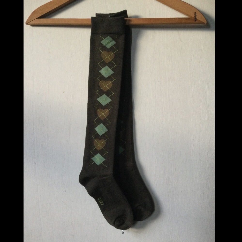 New with tags brown and green argyle patterned knee highs